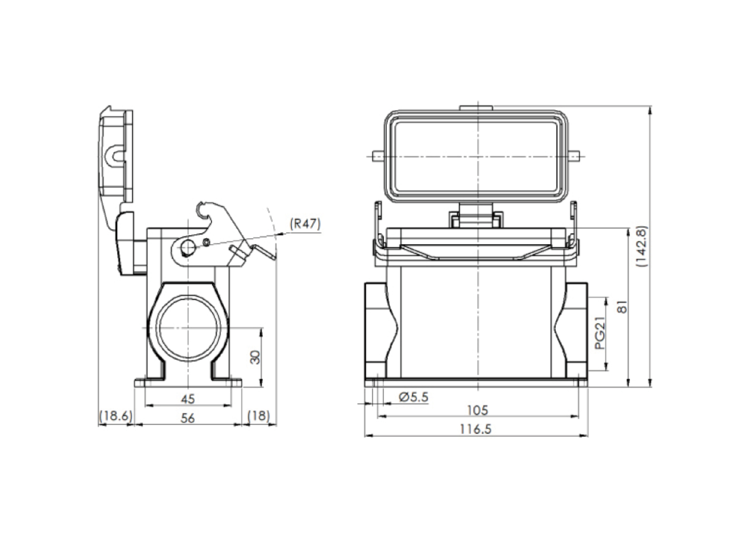 H16B-SMH-1L-PC-PG21 - 壳体 - BEISIT倍仕得电气-储能连接器，圆形连接器、重载连接器，流体连接器，防水电缆固定头