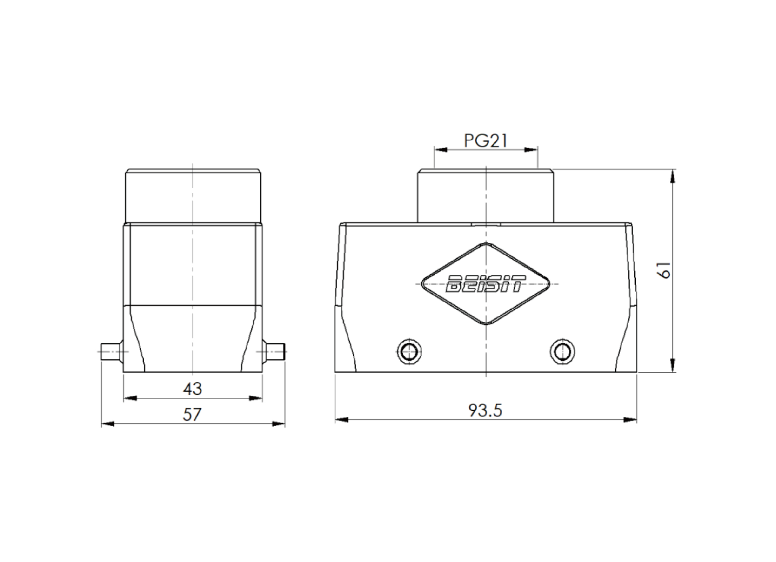 H16B-TO-4P-PG21 - 壳体 - BEISIT倍仕得电气-储能连接器，圆形连接器、重载连接器，流体连接器，防水电缆固定头